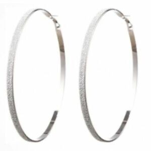Womens Silver Glitter Large Hoop‎ Earrings Lightweight